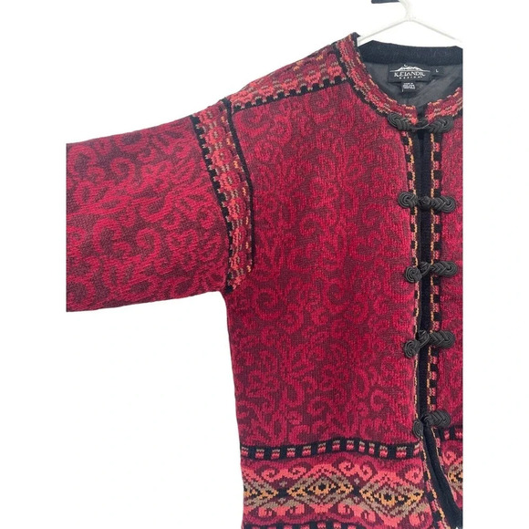 Icelandic Designs Sweater Floral Women Size Large Red Wool Blend Cardigan Lined - Picture 4 of 16